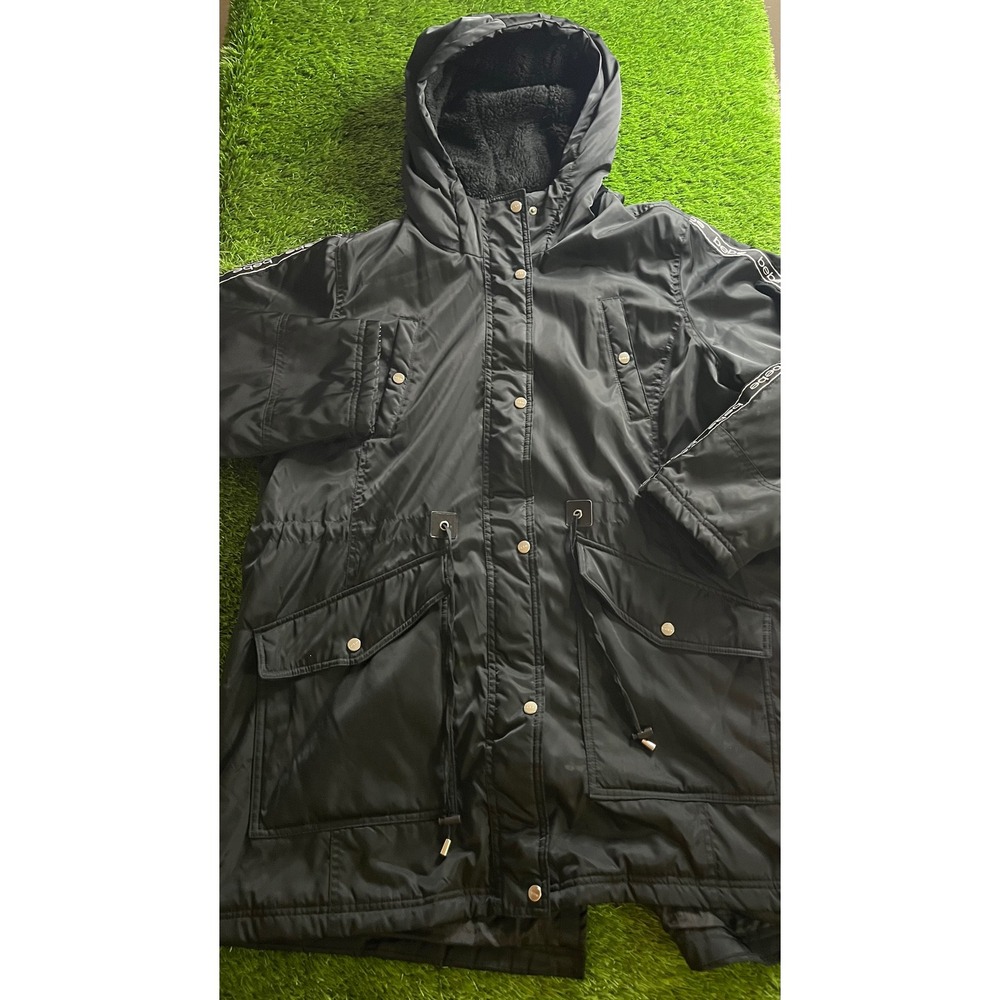 BEBE SPORT Womens 1X Black Hooded Parka Full Zip Lined Winter Coat Pockets